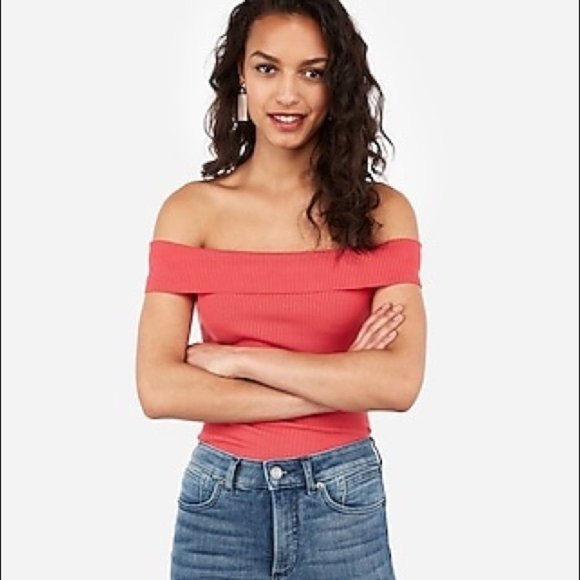 Express Off The Shoulder Fitted Pullover Sweater - Picture 1 of 1